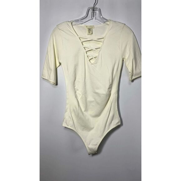 La Winner Cream Half Sleeve Crisscross Detail Body Suit Size M/L - Picture 1 of 7